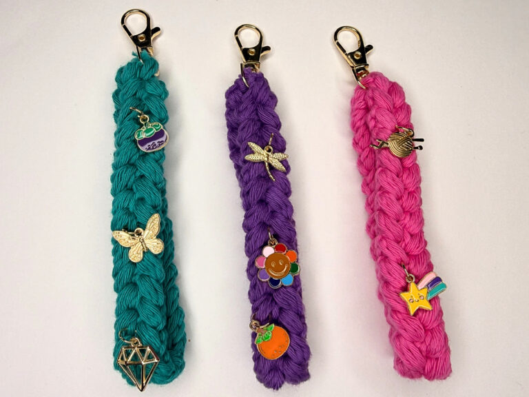 braided crochet wristlet with charms